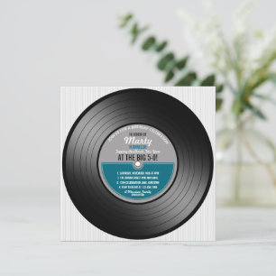 Blåetikett Vinylpost 50:e Födelsedagsfesten Inbjudningar