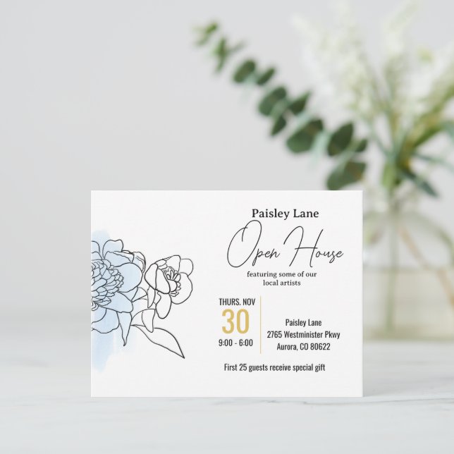 Blåevenemangsinbjudan för öppet hus eller annat vykort (Stående Fram)