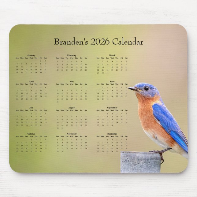 Blåfågel - Anpassningsbar heldig kalender för 2026 Musmatta (Framsidan)