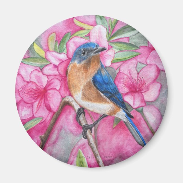Blåfågel bland Azaleas MAGNET (Framsidan)