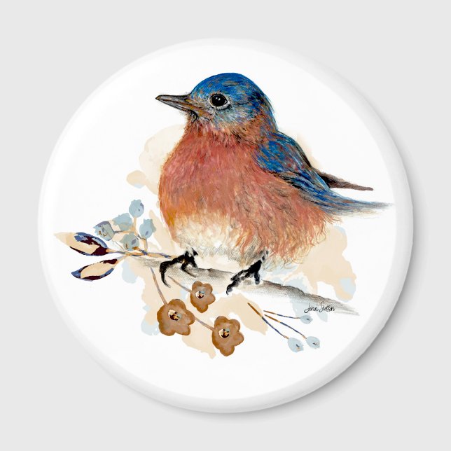 Blåfågel Blommor Akvarell Magnet (Bluebird Flowers Watercolor Magnet from Jenn Steffen Art)