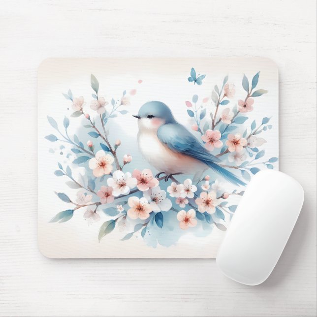 Blåfågel Blossom Watercolor Serenitet Musmatta (Med mus)