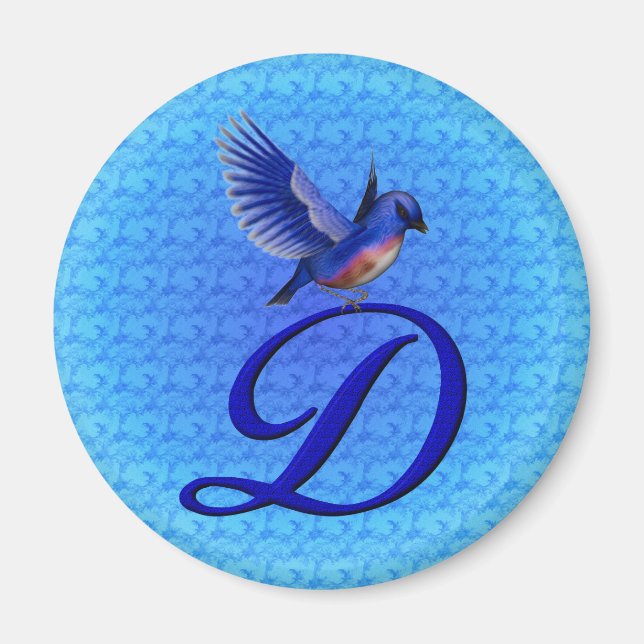 Blåfågel Elegant Monogram Initial D Magnet (Framsidan)