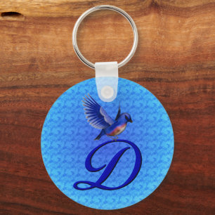 Blåfågel Elegant Monogram Initial D Nyckelring