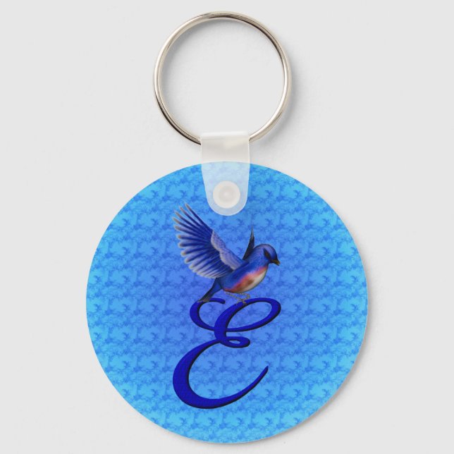 Blåfågel Elegant Monogram Initial E Nyckelring (Framsida)