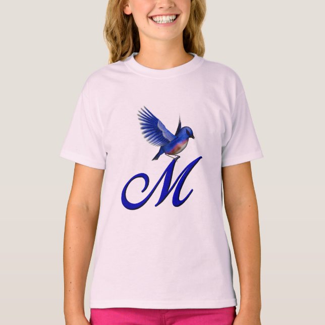 Blåfågel Elegant Monogram Initial M  T Shirt (Framsida)