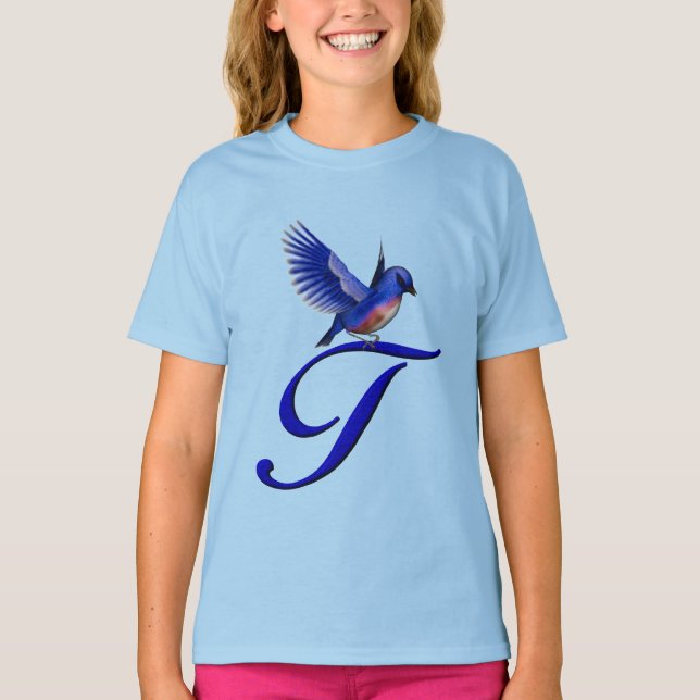 Blåfågel Elegant Monogram Initial T  Shirt (Framsida)