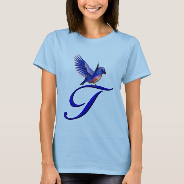 Blåfågel Elegant Monogram Initial T Tee Shirt (Framsida)