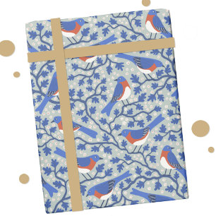 Blåfågel Fågel och Vildblomma Konsthantverk Presentpapper
