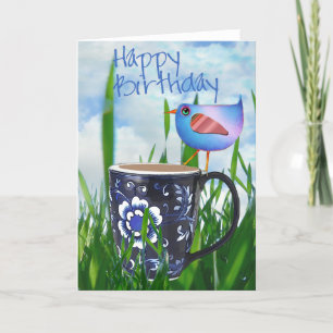 Blåfågel från Kaffe Happiness Grattis på födelseda Kort