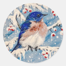 Blåfågel i Berries & Snö ❄️ ❄️ ❄️ Runt Klistermärke