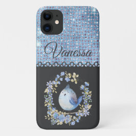 Blåfågel i blommigt wandeiPhone/iPad-fodral