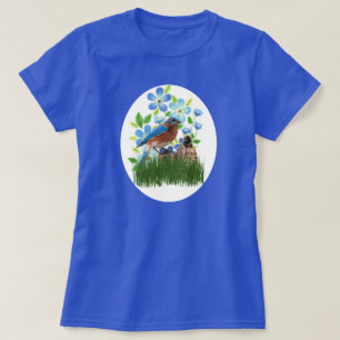 Blåfågel i blomsterträdgård / Fågelälskare T Shirt