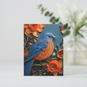 Blåfågel med Östra med Blommar för Orange Vykort