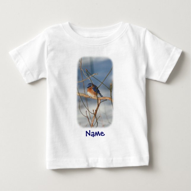 Blåfågel Monogram Ditt Namn Personlig Tee Shirt (Framsida)