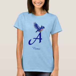 Blåfågel Monogram Första A Elegant Personlig T Shirt
