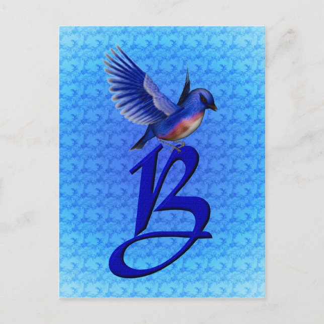 Blåfågel Monogram Första B Elegant Vykort (Framsida)