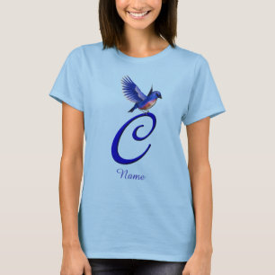 Blåfågel Monogram Första C Elegant Personlig T Shirt