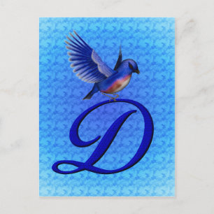 Blåfågel Monogram Första D Elegant Vykort