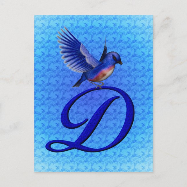 Blåfågel Monogram Första D Elegant Vykort (Framsida)