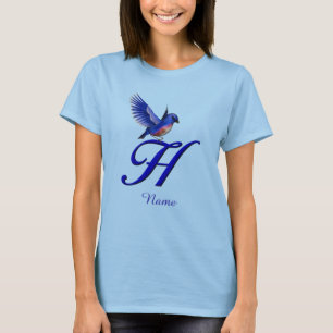 Blåfågel Monogram Första H Elegant Personlig T Shirt
