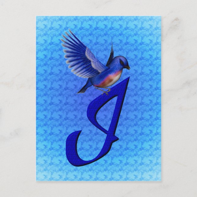 Blåfågel Monogram Första I Elegant Vykort (Framsida)