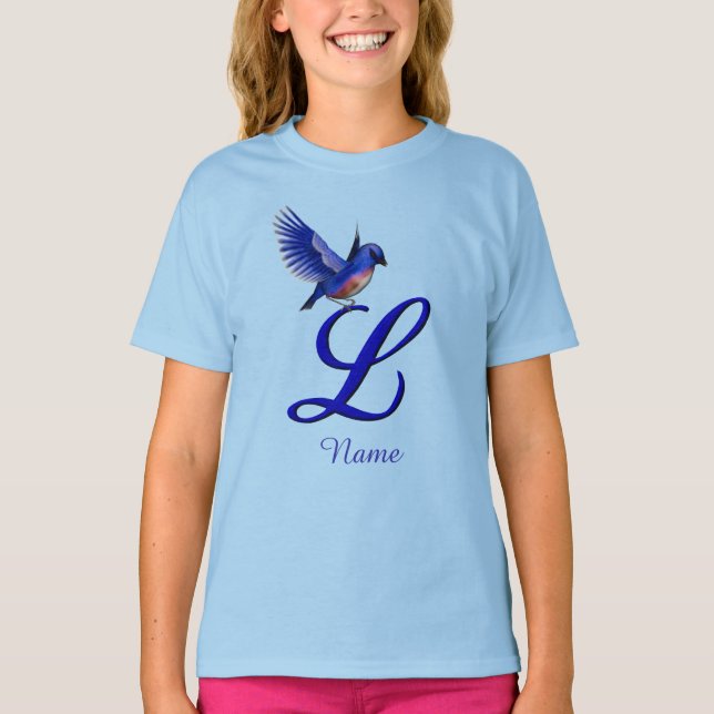 Blåfågel Monogram Första L Elegant Personlig T Shirt (Framsida)