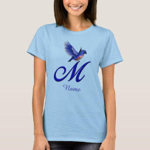 Blåfågel Monogram Första M Elegant Personlig T Shirt