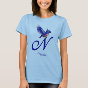 Blåfågel Monogram Första N Elegant Personlig T Shirt