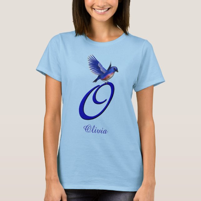 Blåfågel Monogram Första O Elegant Personlig T Shirt (Framsida)