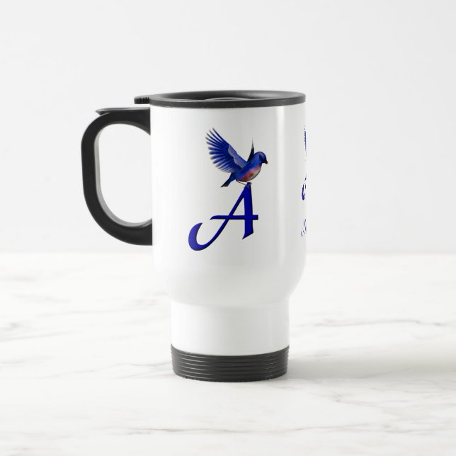 Blåfågel Monogram Initial A Elegant Personlig Resemugg (Vänster)