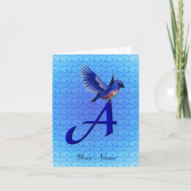 Blåfågel Monogram Initial A Personlig Anteckningskort (Framsida)