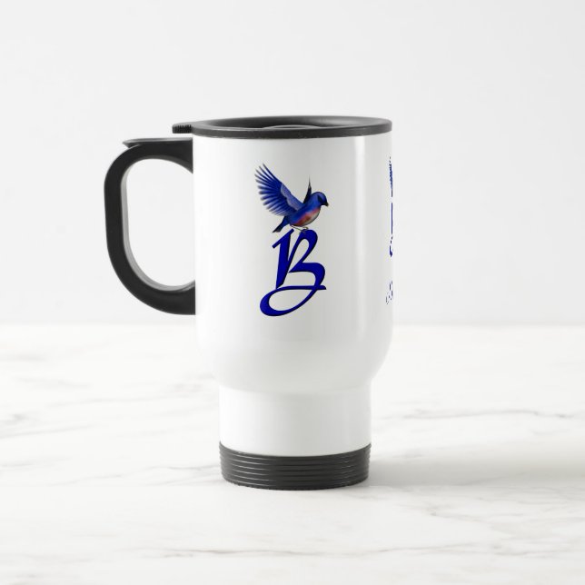 Blåfågel Monogram Initial B Elegant Personlig Resemugg (Vänster)