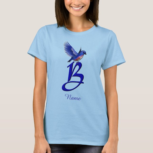 Blåfågel Monogram Initial B Elegant Personlig T Shirt (Framsida)