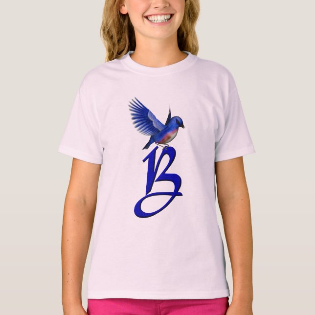 Blåfågel Monogram initial B Elegant  T Shirt (Framsida)