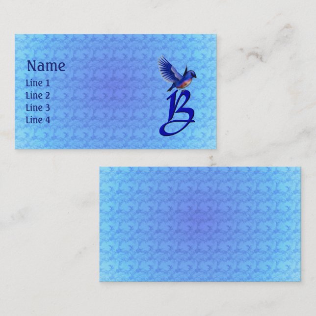 Blåfågel Monogram initial B Elegant Visitkort (Fram/baksida)