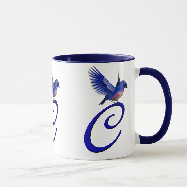 Blåfågel Monogram Initial C Elegant Mugg (Höger)