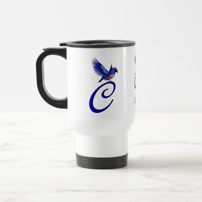 Blåfågel Monogram Initial C Elegant Personlig Resemugg (Vänster)