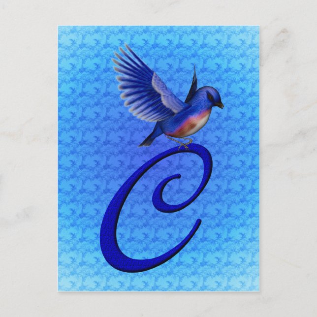 Blåfågel Monogram Initial C Elegant Vykort (Framsida)