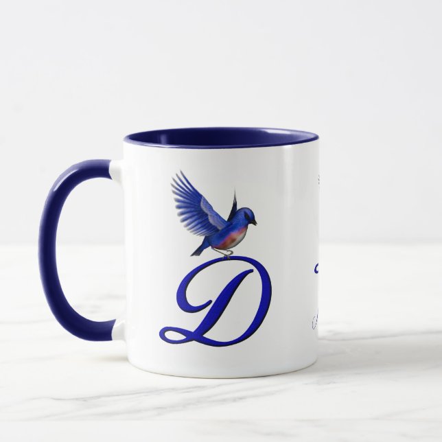 Blåfågel Monogram Initial D Elegant Personlig Mugg (Vänster)
