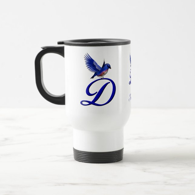 Blåfågel Monogram Initial D Elegant Personlig Resemugg (Vänster)