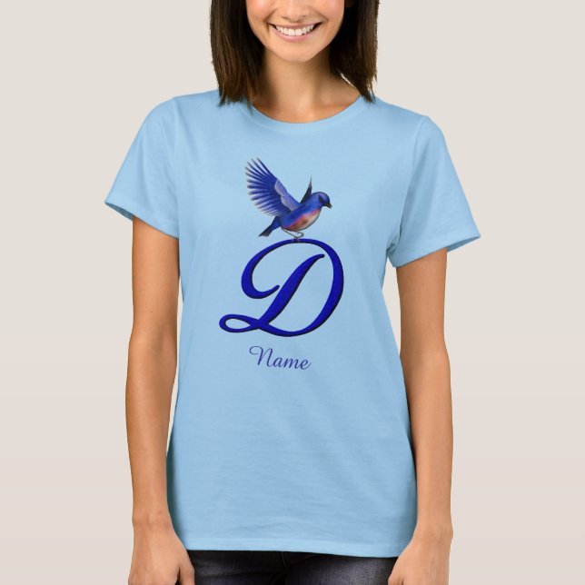 Blåfågel Monogram Initial D Elegant Personlig T Shirt (Framsida)