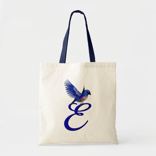 Blåfågel Monogram Initial E Elegant Tygkasse (Framsidan)