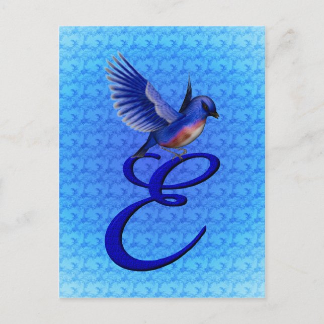 Blåfågel Monogram Initial E Elegant Vykort (Framsida)