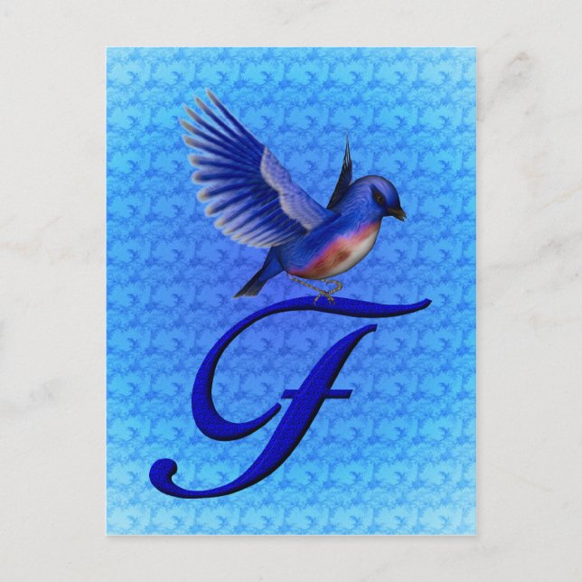 Blåfågel Monogram Initial F Elegant Vykort (Framsida)