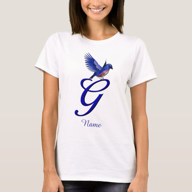 Blåfågel Monogram Initial G Elegant Personlig T Shirt (Framsida)