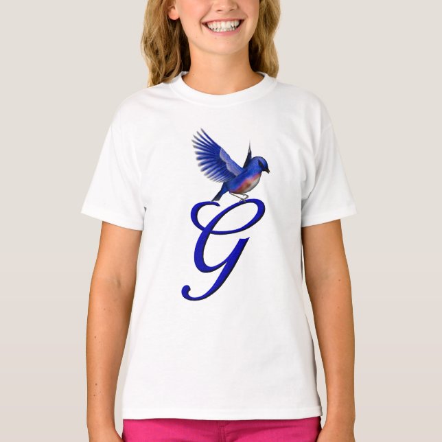 Blåfågel Monogram Initial G Elegant  T Shirt (Framsida)
