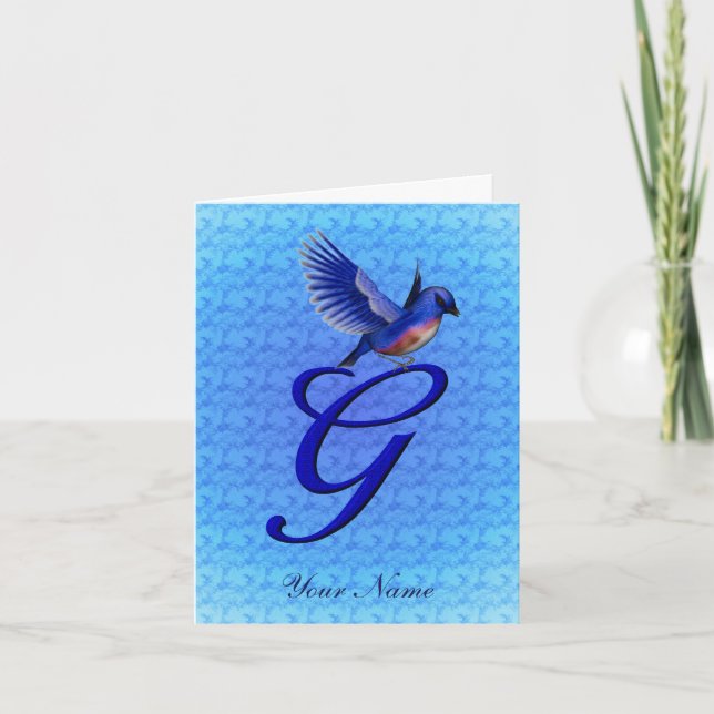 Blåfågel Monogram Initial G Personlig Anteckningskort (Framsida)