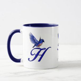 Blåfågel Monogram Initial H Elegant Personlig Mugg