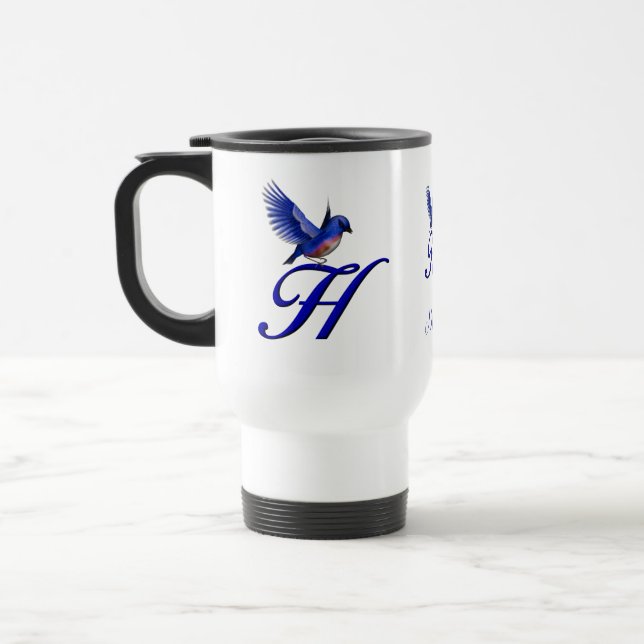 Blåfågel Monogram Initial H Elegant Personlig Resemugg (Vänster)